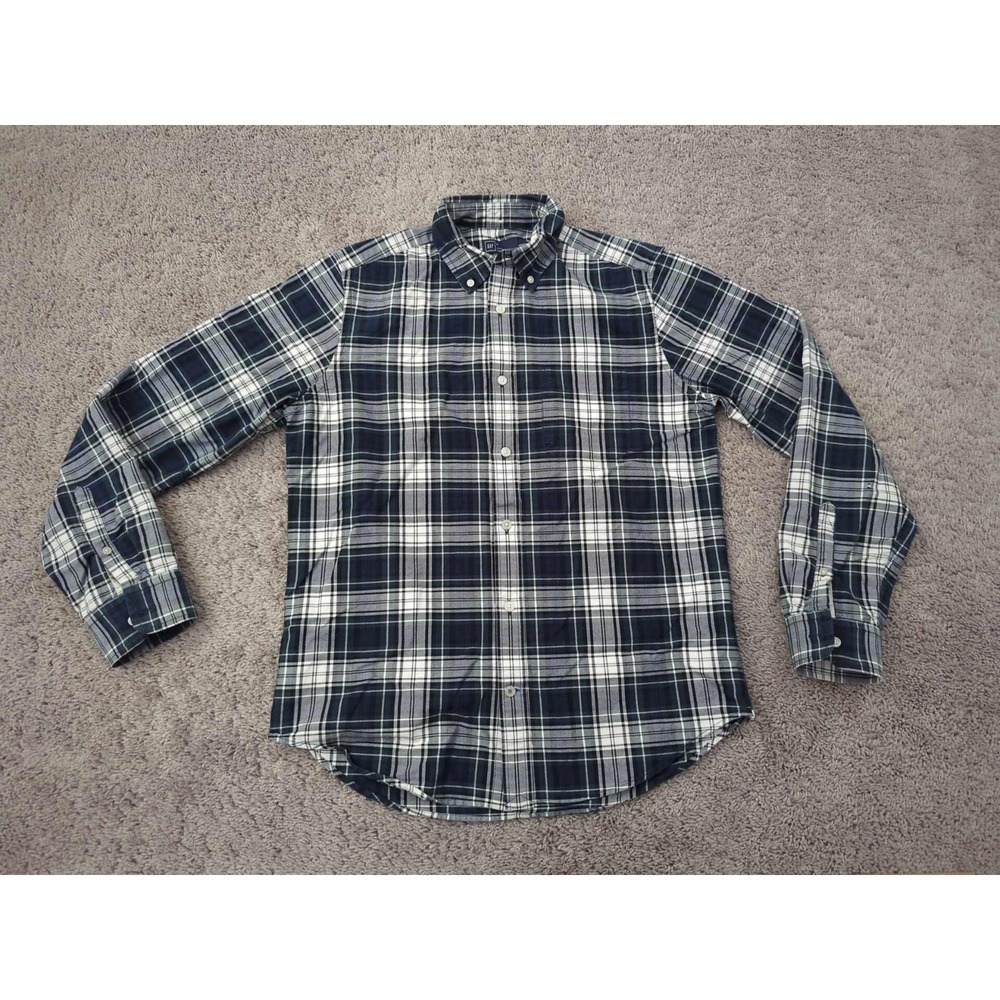 GAP Button Up Shirt Mens M Blue Plaid Long‎ Sleeve Modern Oxford Preppy Casual